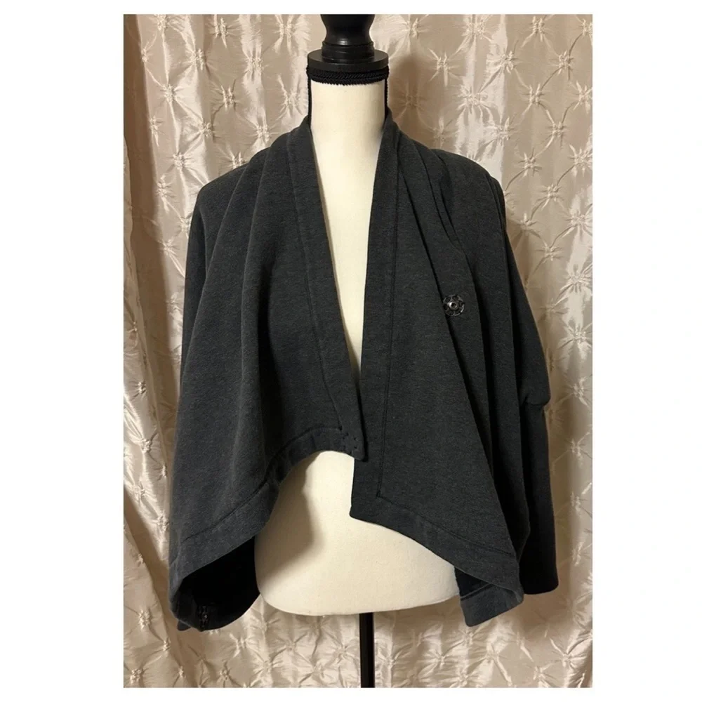 Lululemon It Makes Two Wrap Heathered Black Gray Fleece Open Front